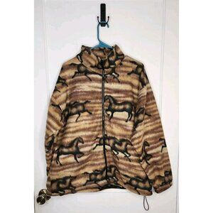 Big Chill Vtg Fleece Jacket Full Zip Size Large Running Horses Brown